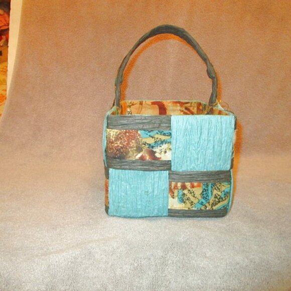 Time-Crafters PATCHWORK Raffia BASKET Crafted HANDMADE Lined BEADS Artisan 80s - Picture 5 of 10